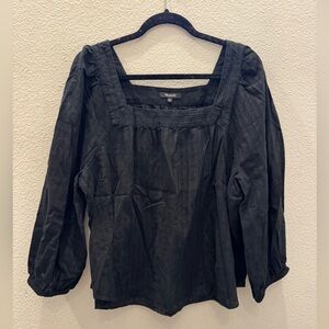 Madewell Square-Neck Bubble-Sleeve Top in Plaid